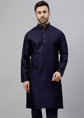 Blue Viscose Jacquard Long Kurta