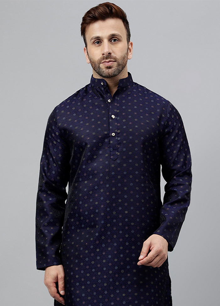 Blue Viscose Jacquard Long Kurta