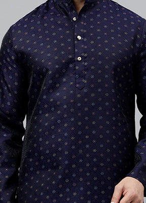 Blue Viscose Jacquard Long Kurta