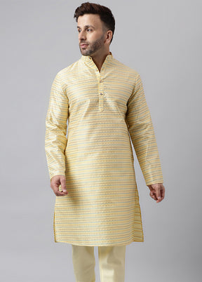 Cream Viscose Jacquard Long Kurta