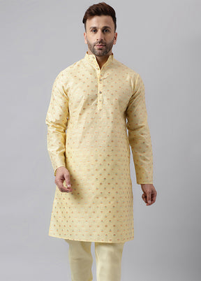 Off White Viscose Jacquard Long Kurta