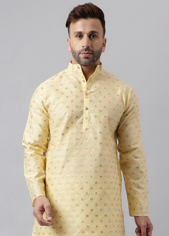 Off White Viscose Jacquard Long Kurta