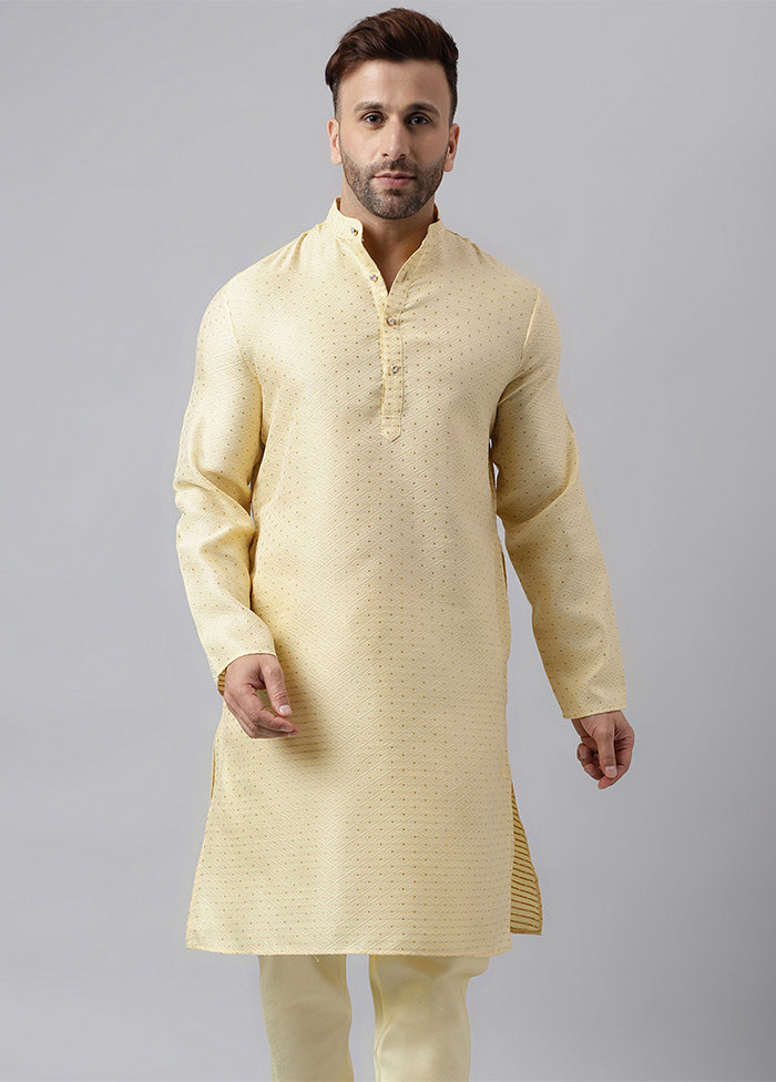 Cream Viscose Jacquard Long Kurta