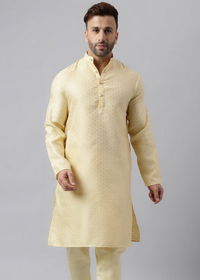 Cream Viscose Jacquard Long Kurta