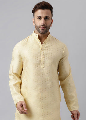 Cream Viscose Jacquard Long Kurta