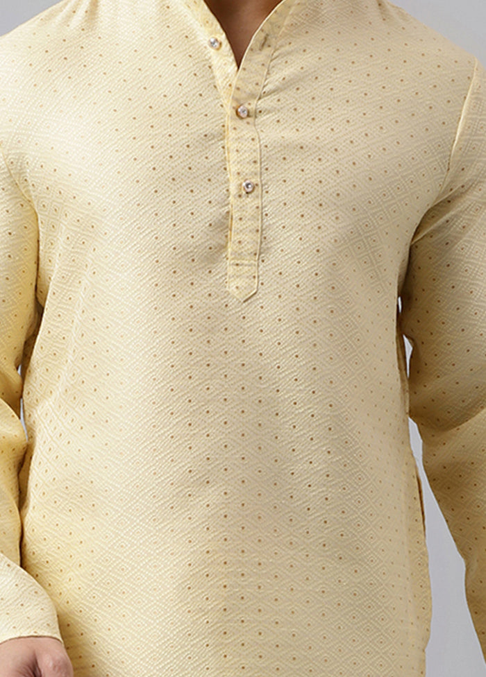 Cream Viscose Jacquard Long Kurta