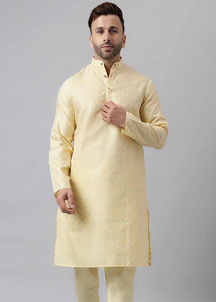 Cream Viscose Jacquard Long Kurta