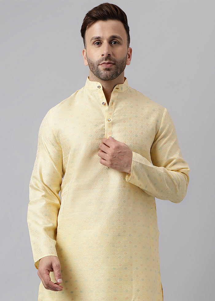 Cream Viscose Jacquard Long Kurta