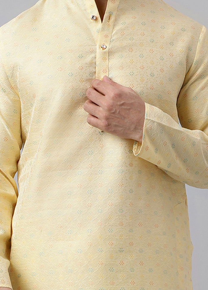 Cream Viscose Jacquard Long Kurta