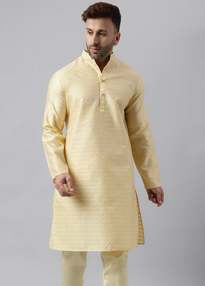 Off White Viscose Jacquard Long Kurta