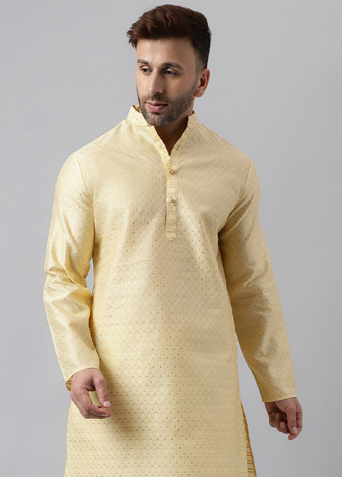 Off White Viscose Jacquard Long Kurta