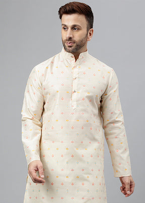 Off White Viscose Jacquard Long Kurta