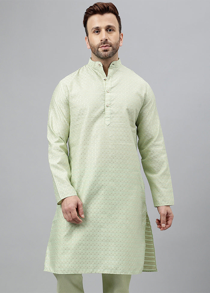 Green Viscose Jacquard Long Kurta