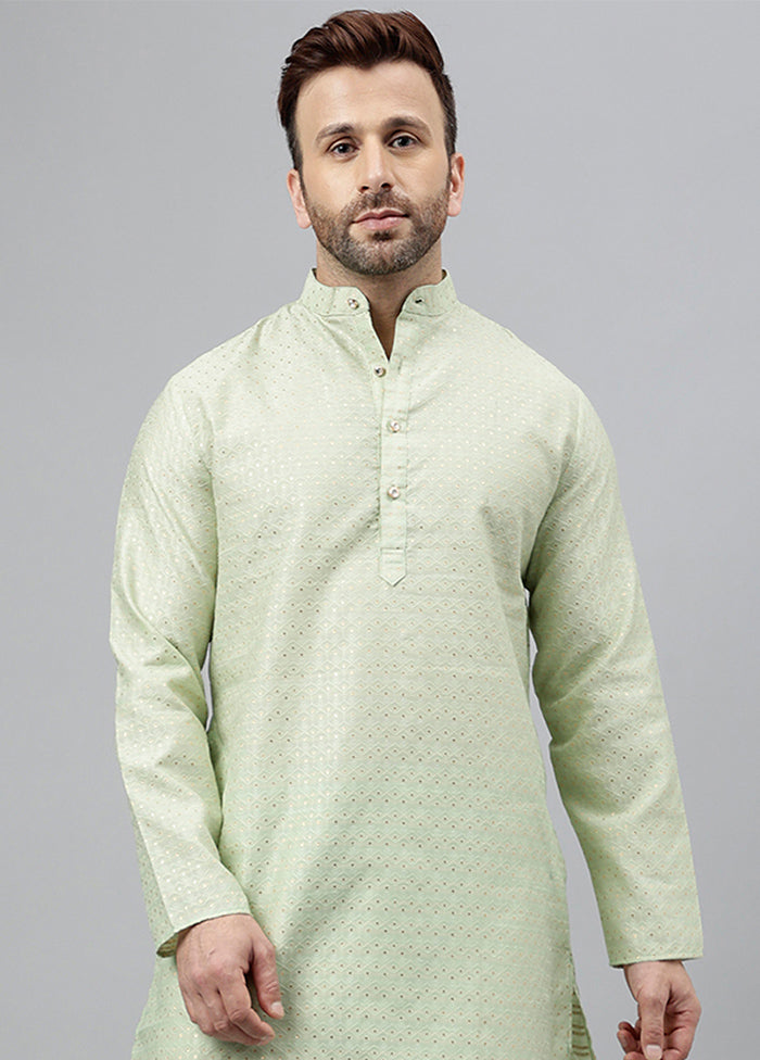 Green Viscose Jacquard Long Kurta