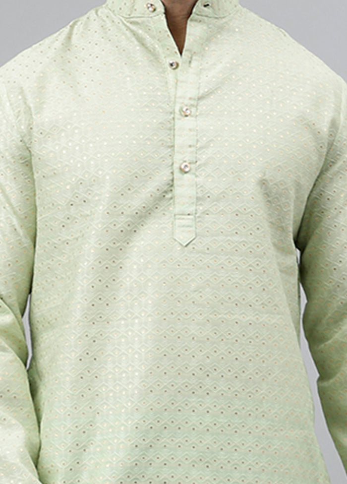 Green Viscose Jacquard Long Kurta