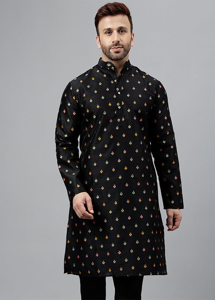 Black Viscose Jacquard Long Kurta