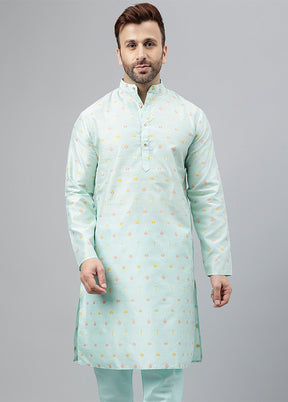 Sky Blue Viscose Jacquard Long Kurta