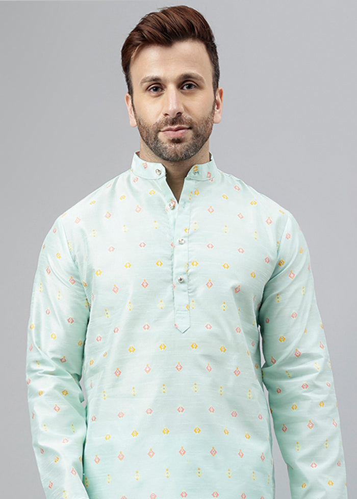 Sky Blue Viscose Jacquard Long Kurta