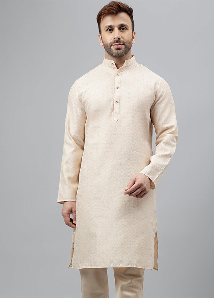 Cream Viscose Jacquard Long Kurta