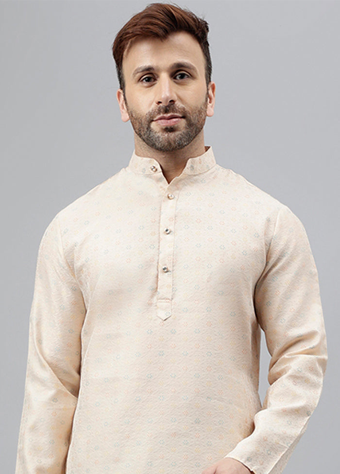 Cream Viscose Jacquard Long Kurta