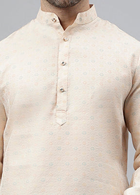 Cream Viscose Jacquard Long Kurta