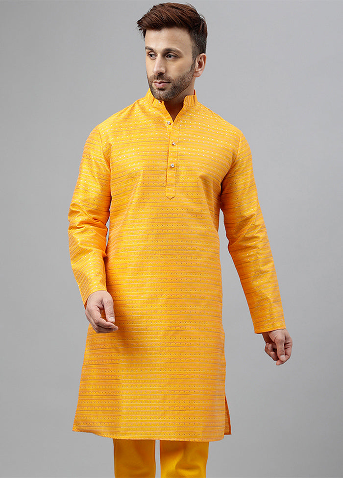 Orange Viscose Jacquard Long Kurta