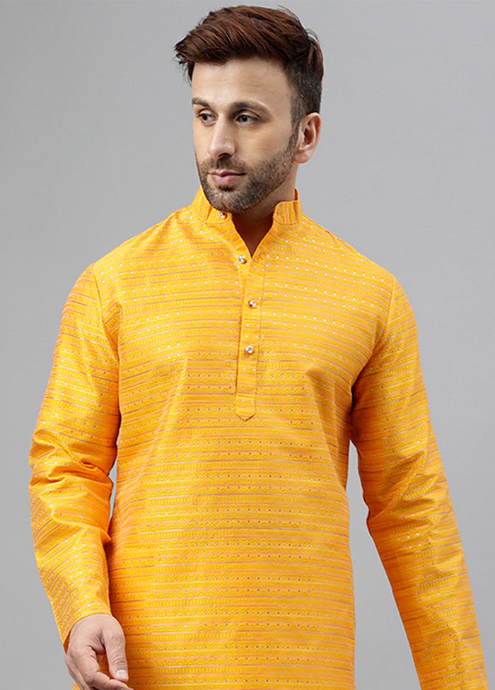 Orange Viscose Jacquard Long Kurta