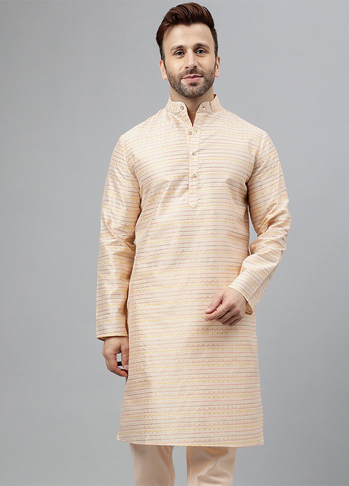 Cream Viscose Jacquard Long Kurta