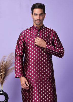 Purple Silk Jacquard Knee Length Kurta