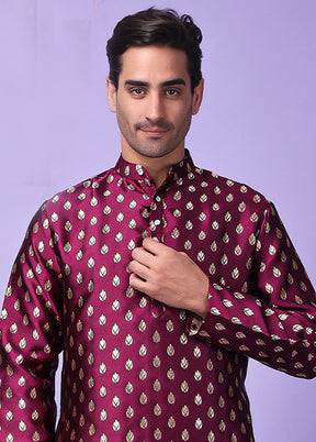 Purple Silk Jacquard Knee Length Kurta