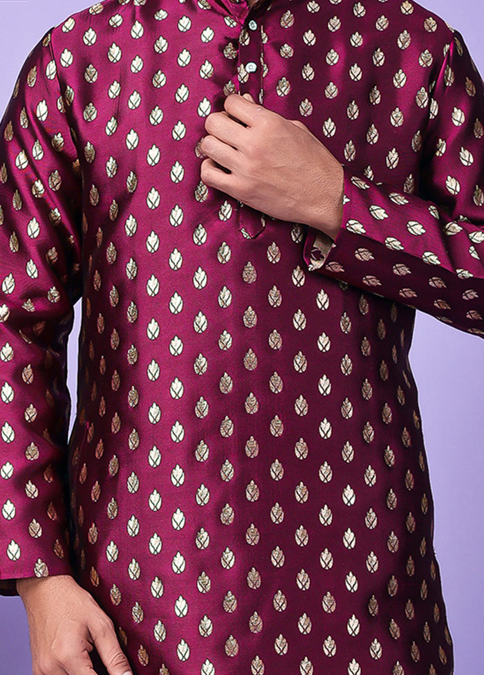 Purple Silk Jacquard Knee Length Kurta