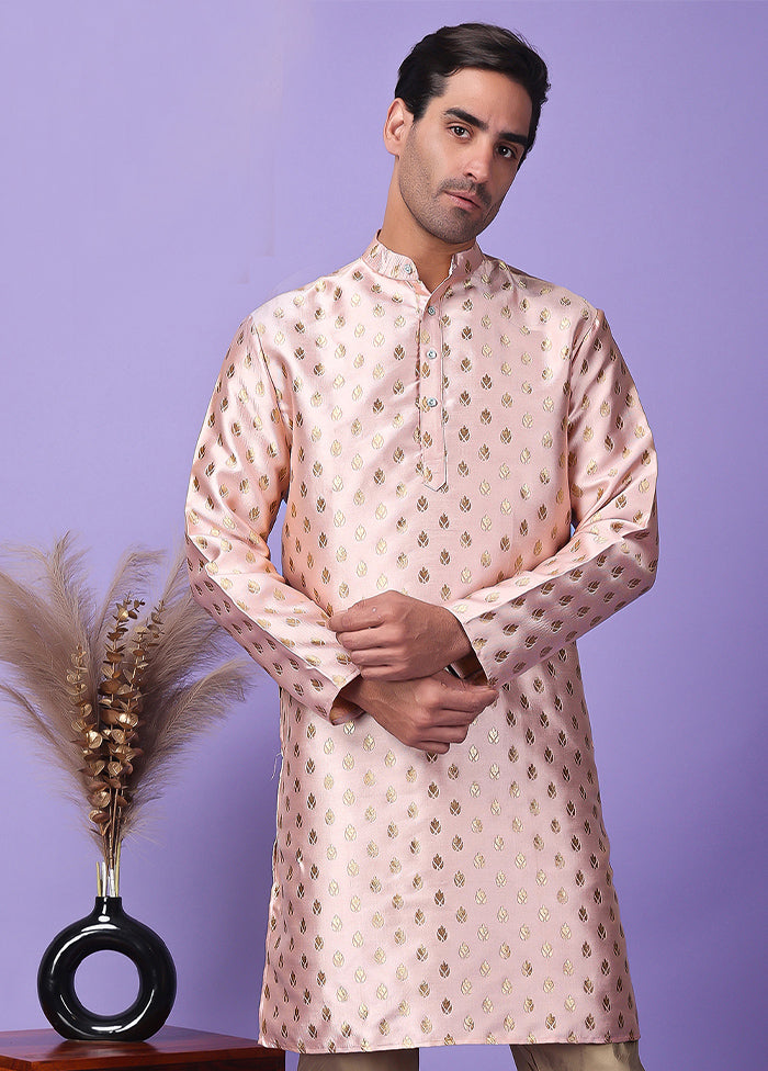 Pink Silk Jacquard Knee Length Kurta