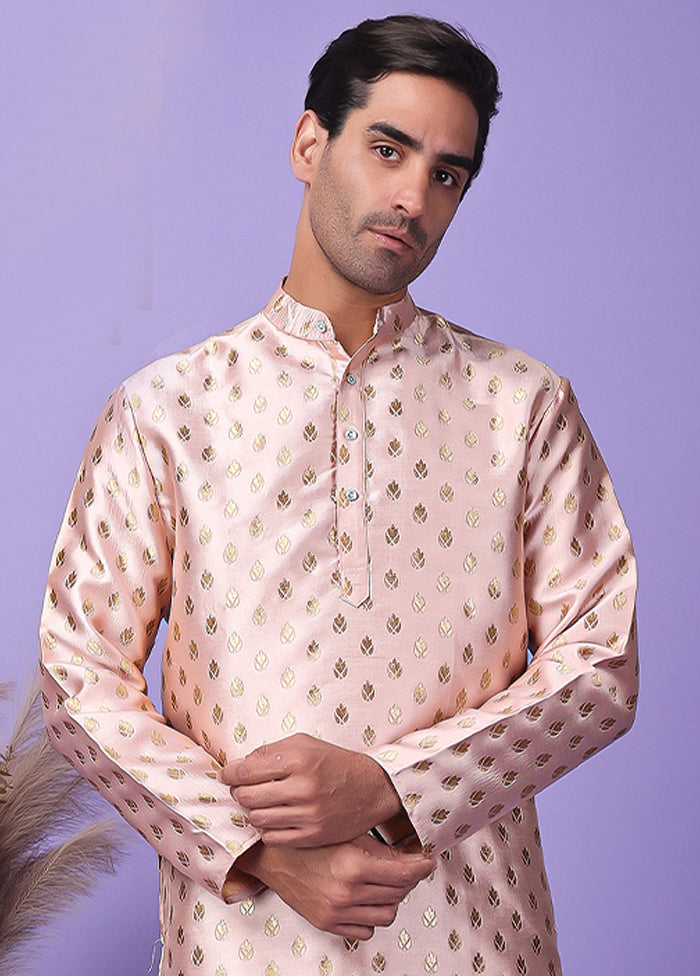 Pink Silk Jacquard Knee Length Kurta