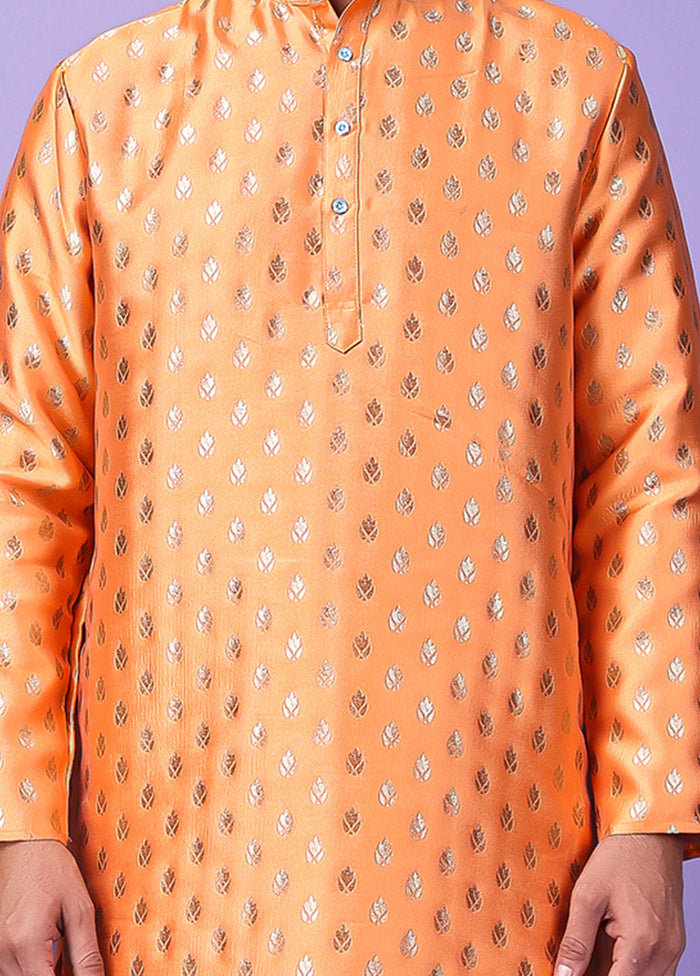 Orange Silk Jacquard Knee Length Kurta