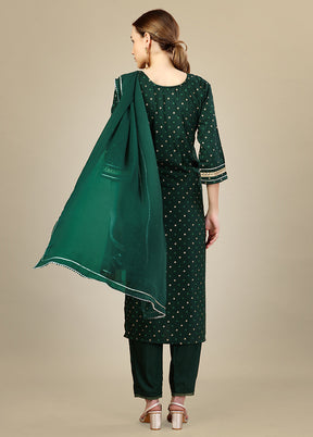 3 Pc Dark Green Readymade Silk Suit Set