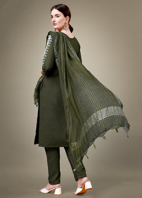 3 Pc Dark Green Readymade Cotton Suit Set