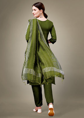 3 Pc Mehendi Readymade Cotton Suit Set