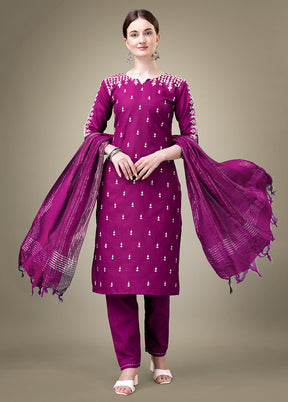 3 Pc Purple Readymade Cotton Suit Set