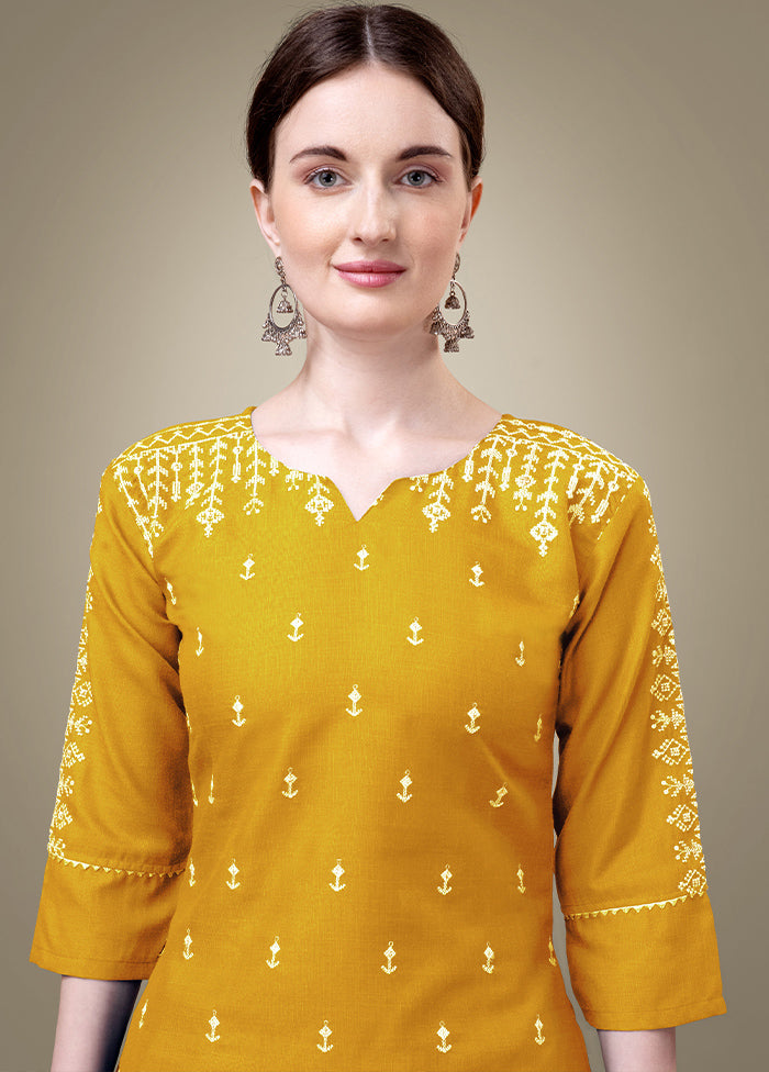 3 Pc Yellow Readymade Cotton Suit Set