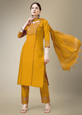 3 Pc Yellow Readymade Cotton Suit Set