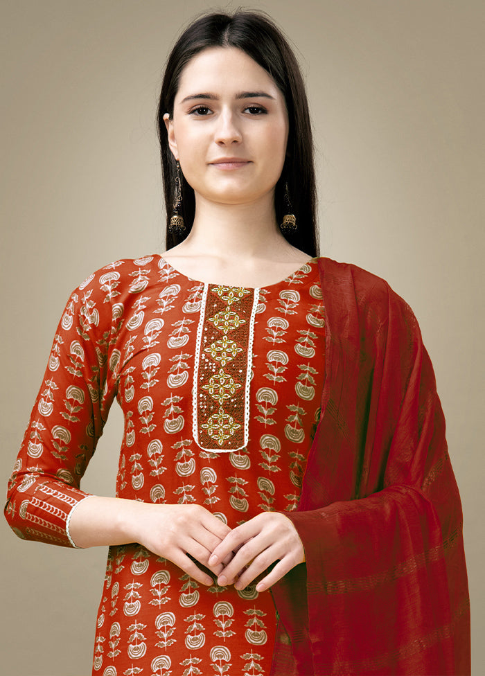 3 Pc Maroon Readymade Rayon Suit Set