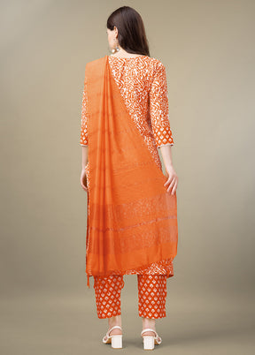 3 Pc Orange Readymade Rayon Suit Set