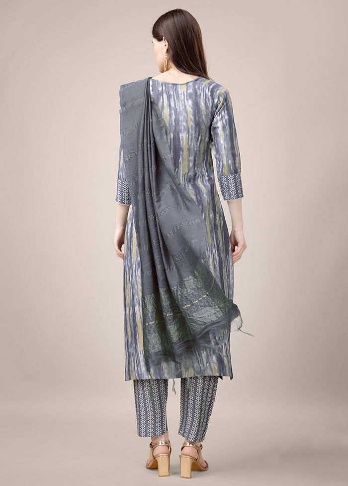 3 Pc Grey Readymade Rayon Suit Set