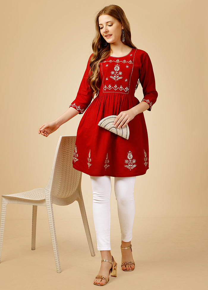 Red Readymade Viscose Top - Indian Silk House Agencies