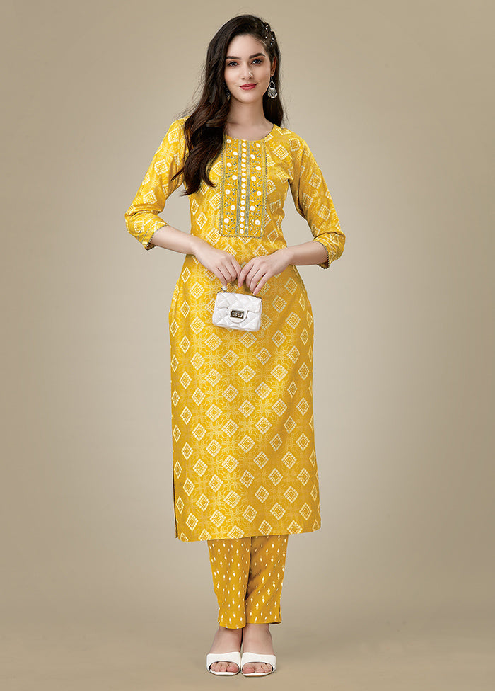 2 Pc Yellow Readymade Rayon Kurti Set - Indian Silk House Agencies