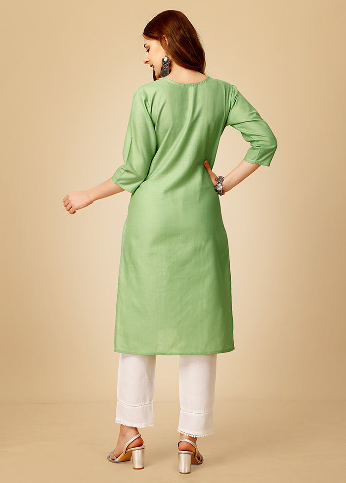 2 Pc Lime Green Readymade Cotton Kurti Set - Indian Silk House Agencies