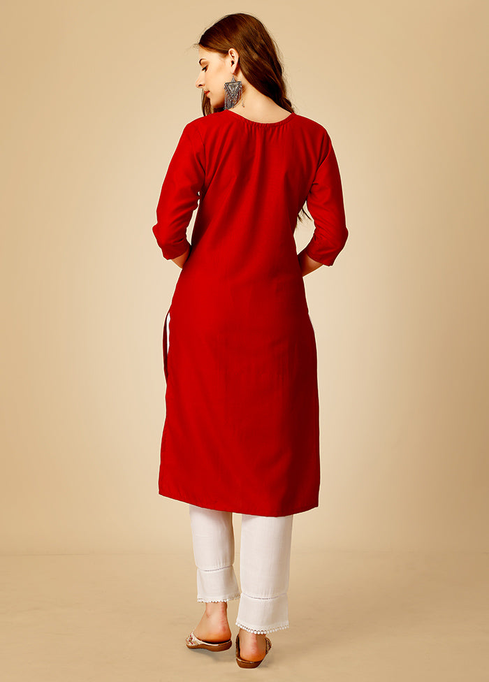 2 Pc Red Readymade Cotton Kurti Set - Indian Silk House Agencies