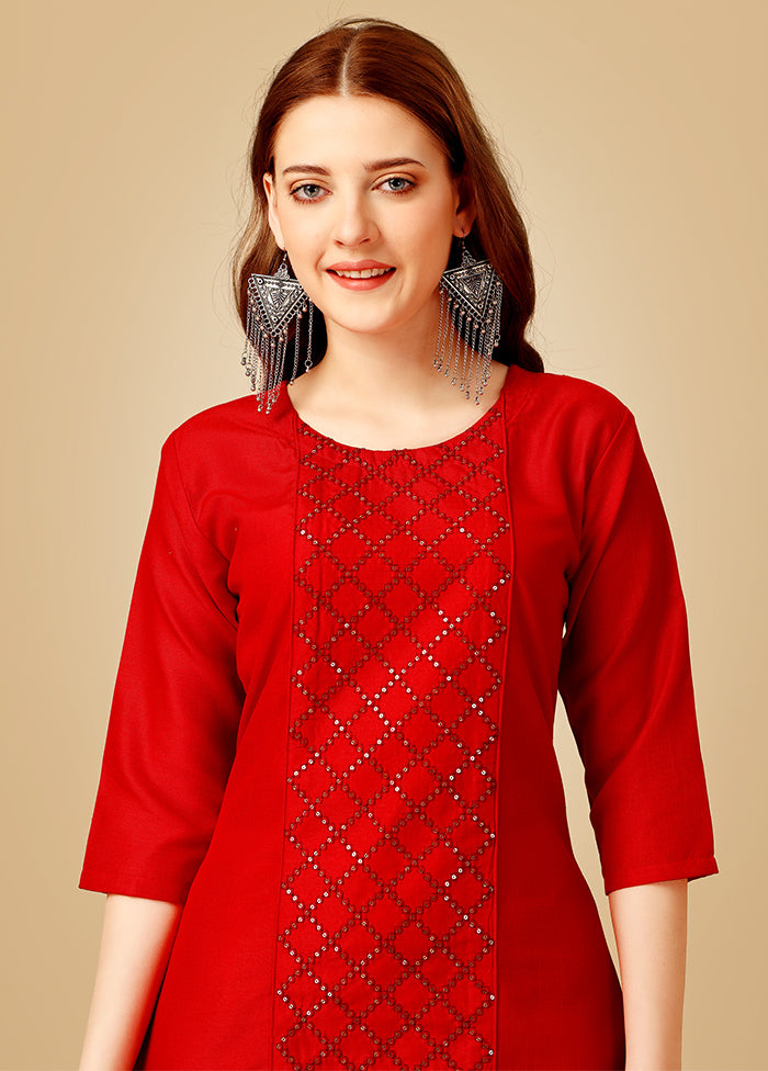 2 Pc Red Readymade Cotton Kurti Set - Indian Silk House Agencies