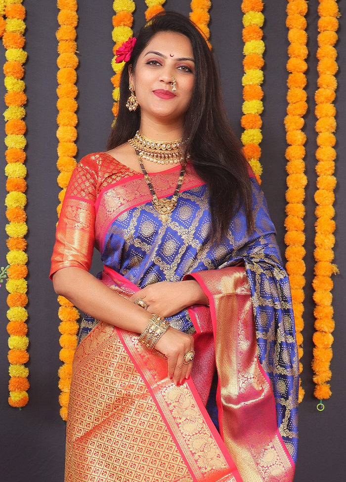 Blue Kanchipuram Silk Saree With Blouse Piece