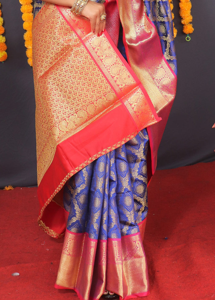 Blue Kanchipuram Silk Saree With Blouse Piece